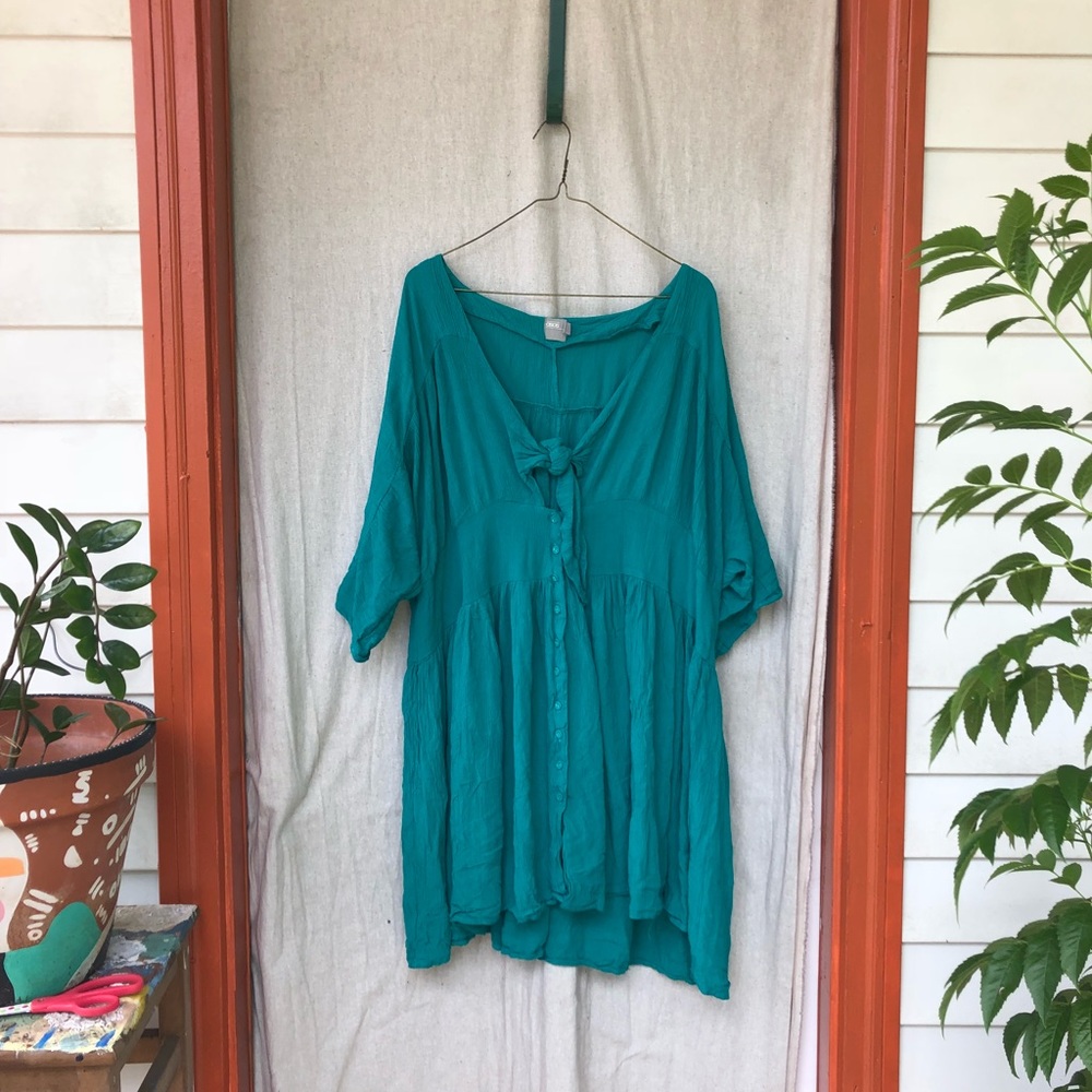 Teal Crinkle Tea Dress